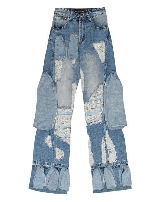 Who Decides War Blue Multi-Pocket Distressed Jeans for men