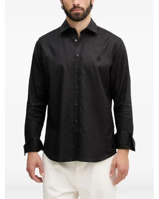 Karl Lagerfeld Black Logo-Embroidered Button-Down Shirt for men