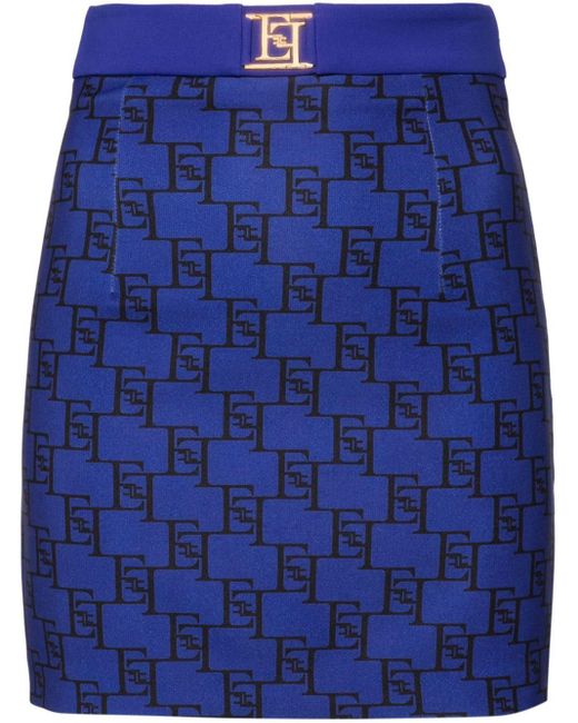 Elisabetta Franchi Blue Monogram-print Crepe Miniskirt