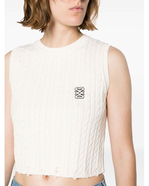 Sandro Natural Logo-embroidered Cable-knit Vest Top