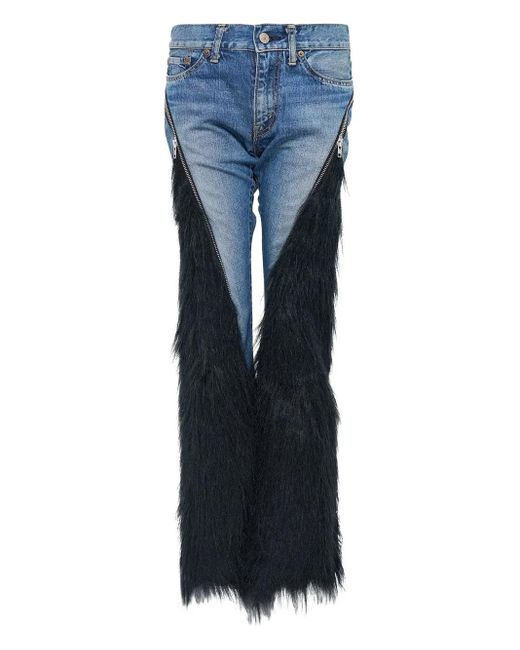 Junya Watanabe Blue Faux-Fur Panelled Jeans