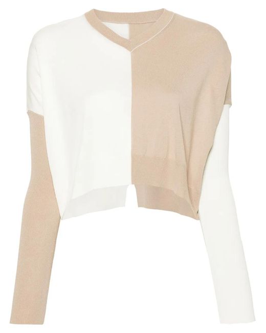 MM6 by Maison Margiela White Colour-Block Cropped Jumper