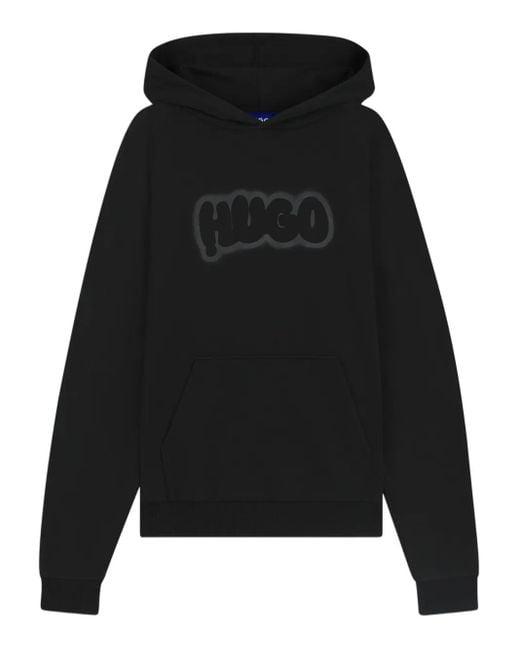 HUGO Black Graffiti-Print Hoodie for men