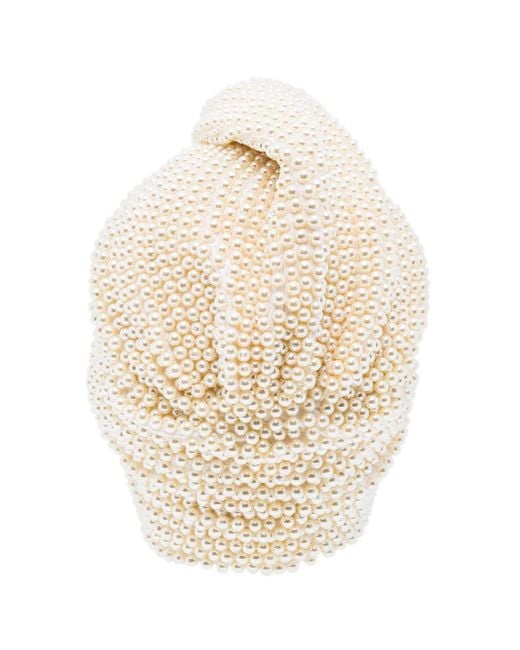 MARYJANE CLAVEROL IVORY FAUX PEARL BEADS TURBAN HEAD PIECE HAIR ACCESSORY INDIA MaryJane Claverol Faux-pearl Beaded Head-wrap Cap in White  main image 2