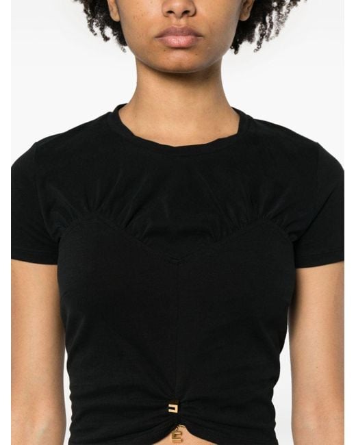 Elisabetta Franchi Logo-pin Cropped T-shirt in het Black