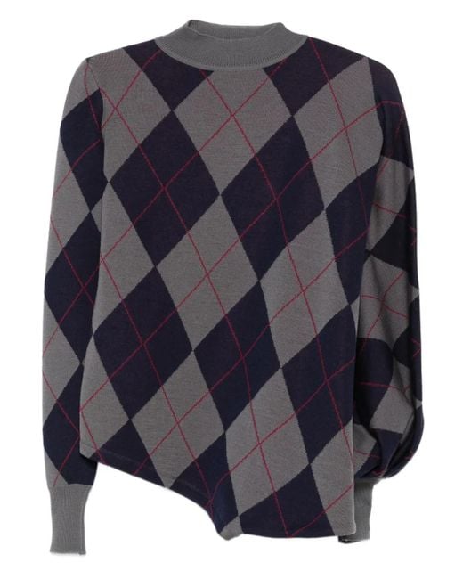 A.W.A.K.E. MODE Blue High-Neck Diamond-Pattern Sweater