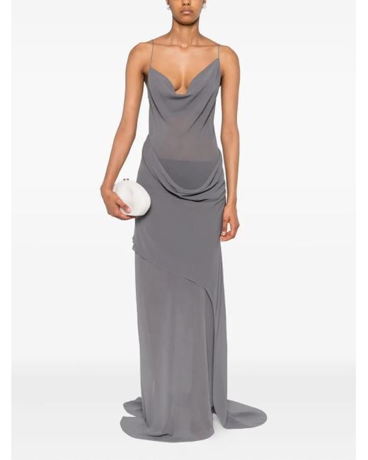 Christopher Esber Gray Cowl-Neck Draped Dress