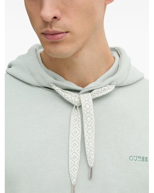 Guess Gray Logo-Embroidered Drawstring Hoodie for men