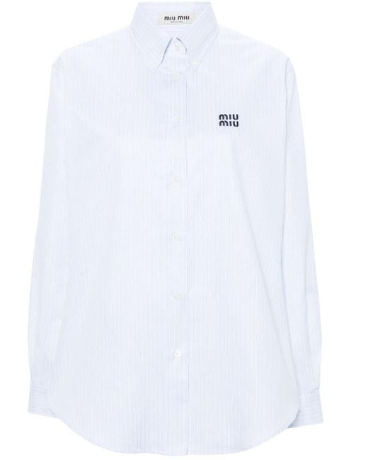 Miu Miu White Logo-embroidery Striped Shirt - Women's - Cotton