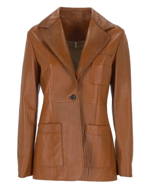 Chloé パッチポケット レザージャケット Brown