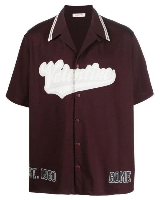 Valentino Garavani Purple Logo-Patch Short-Sleeve Shirt for men