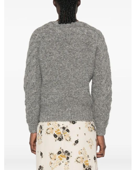 Isabel Marant Gray Ponara Cable-Knit Boat-Neck Sweater