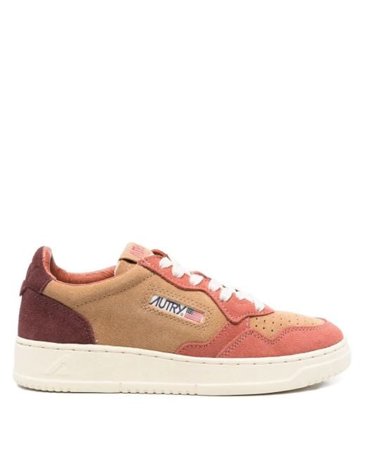 Autry Pink Medalist Low Suede Sneakers