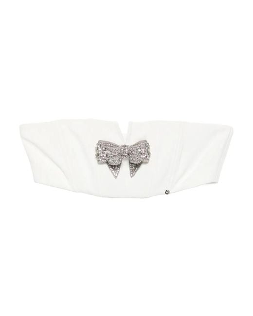 Nissa White Bow-Embellished Crop Top
