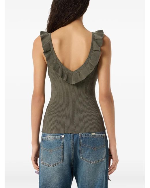 Blumarine Green Ruffled V-Neck Tank Top