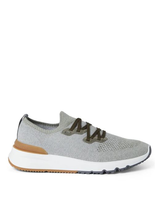 Brunello Cucinelli White Logo-print Cotton-blend Sneakers for men