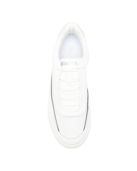 Blauer White Logo-Detail Leather Sneakers for men