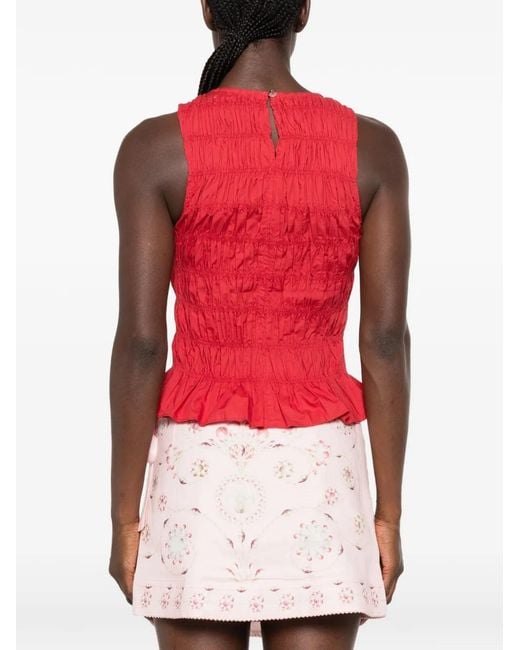 Faithfull The Brand Red Cales Smocked Peplum Top