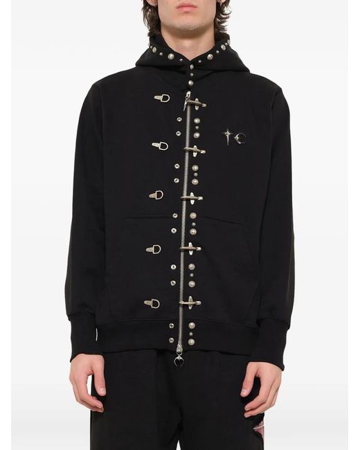 THUG CLUB Black Studded Zip-Up Hoodie for men