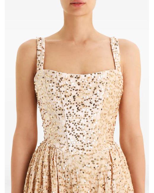 POST MERIDIEM Natural Sequin Corset Midi Dress