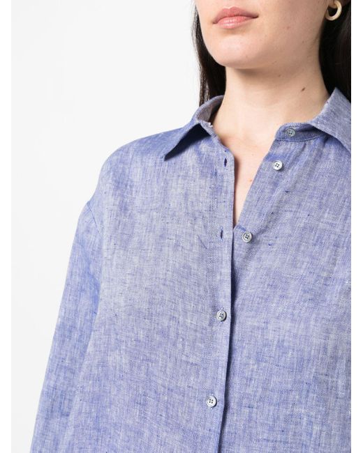 Max Mara Blue Boxy Long Sleeve Linen Shirt