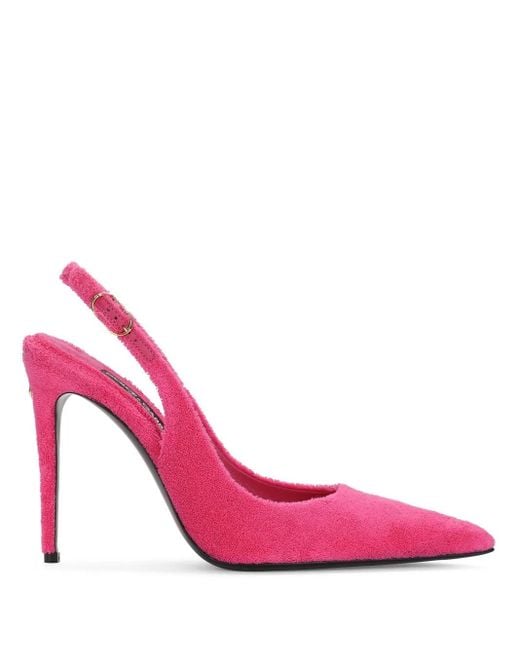 Dolce & Gabbana Pink Logo-Plaque Fleece Pumps