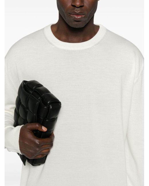Fine-ribbed wool jumper di Jil Sander in White da Uomo