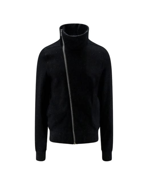 Rick Owens Black Asymmetric-Zip Funnel-Neck Sweater for men