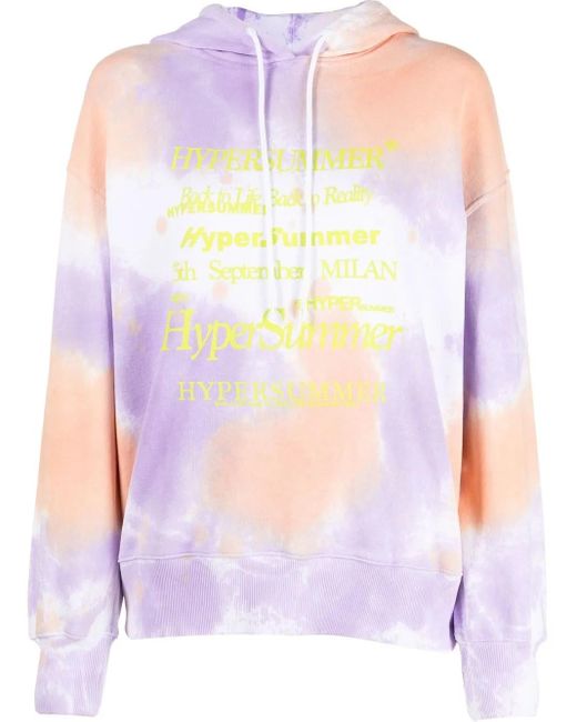 MSGM White Slogan-Print Tie-Dye Hoodie