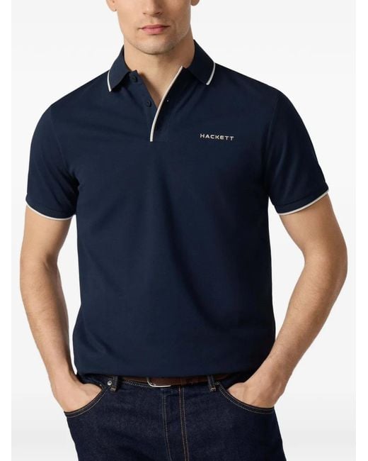 Hackett Blue Tipped-Trim Embroidered Polo Shirt for men