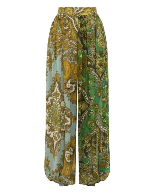 ALÉMAIS Green Clemenza Paisley-Print Pleated Trousers