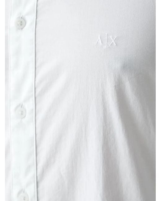 ARMANI EXCHANGE White Logo-Embroidered Contrast-Trim Shirt for men
