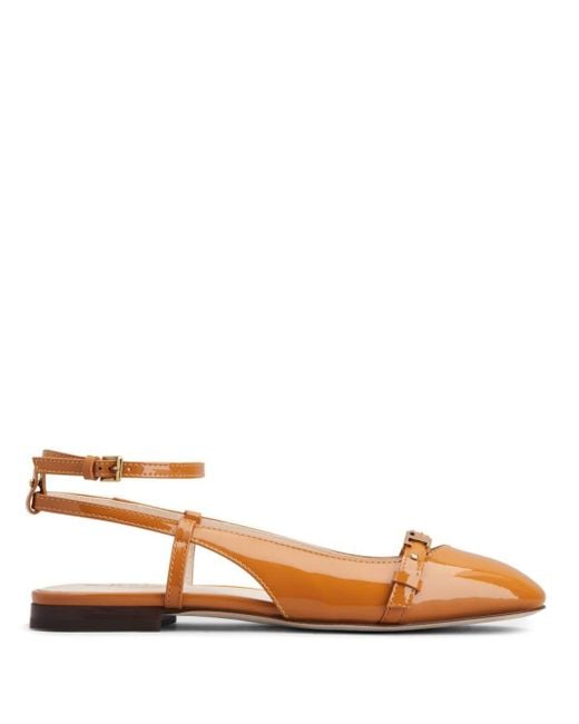 Tod's Brown T Timeless Leather Ballerina Shoes