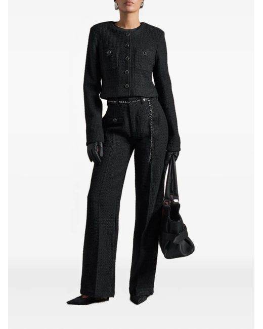 Manière De Voir Black Celine Pearl-Detail Cropped Tweed Jacket