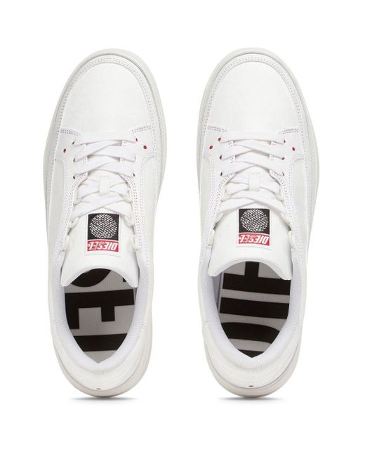 DIESEL White Logo-patch Low-top Sneakers for men