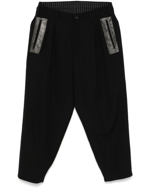 Yohji Yamamoto Black Pleated Wool Tapered Trousers for men