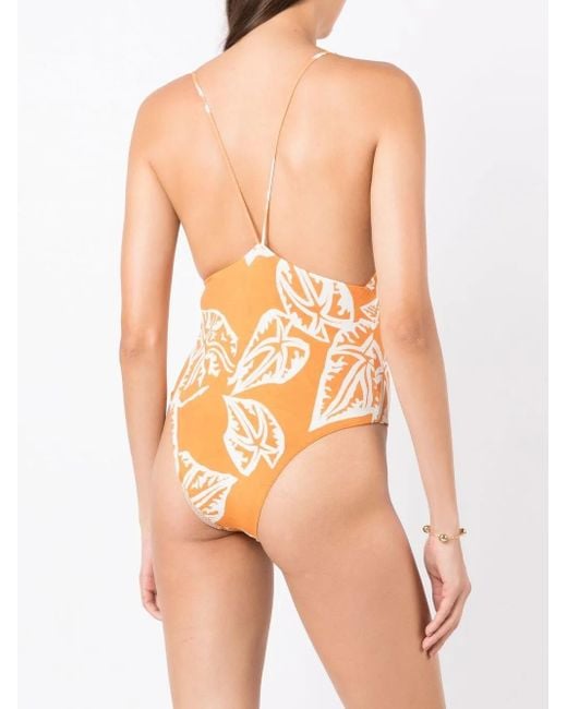 Clube Bossa Orange Clavert Leaf-Print Swimsuit