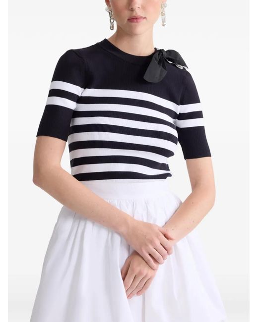 Patou Blue Striped Bow-Detail Knitted T-Shirt
