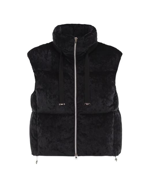 Herno Black Velvet-Effect Padded Gilet