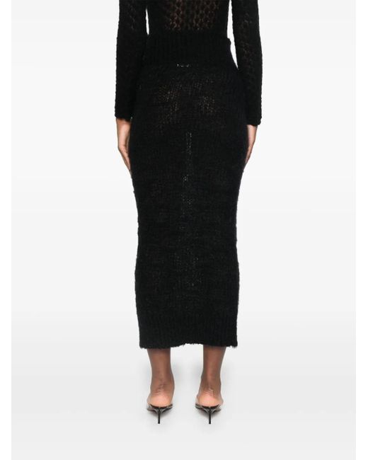 Blumarine Black Chunky-Knit Midi Skirt