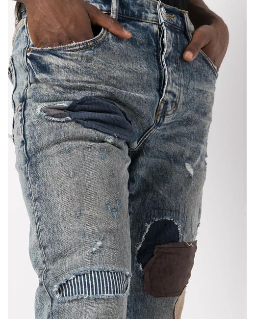 Purple Brand Schmale Jeans Im Patchwork-Look in Blue für Herren