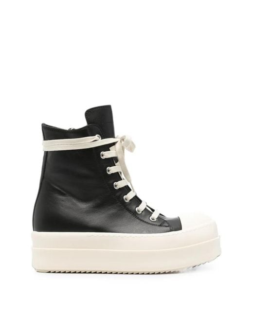 Rick Owens Black Leather High-Top Sneakers