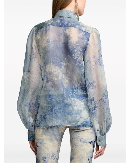 Ralph Lauren Collection Blue Dylon Floral-print Silk Blouse
