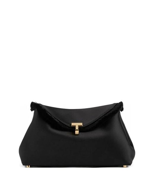 Totême Black Mini T-Lock Frayed Clutch Bag