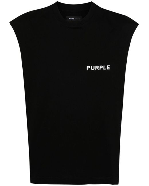 Purple Brand Black Logo-print Sleeveless T-shirt for men