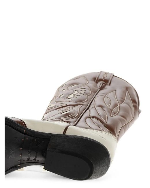 DSquared² Brown Topstitched Leather Cowboy Boots for men