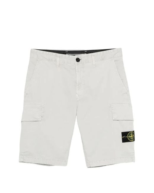 Stone Island White L100018 Organic Cotton Stretch Broken Twill 'Old' Effect Shorts for men