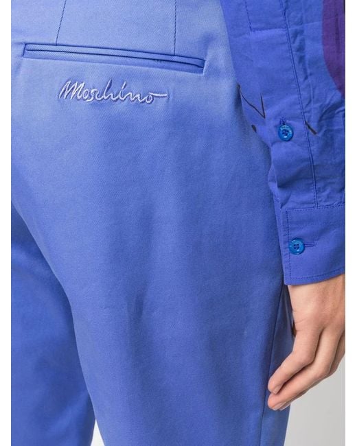 Moschino Blue Logo-Embroidered Tailored Trousers for men