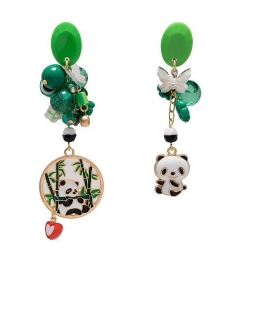 Amir Slama Green Panda-Charm Drop Earrings