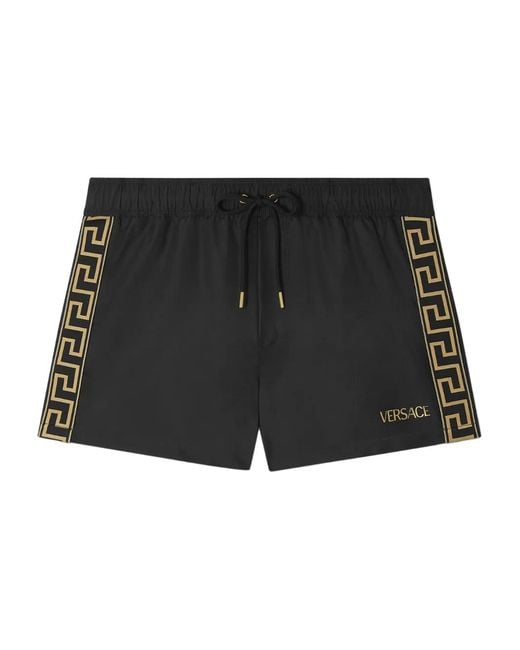 Versace Black Greca Drawstring Swim Shorts for men